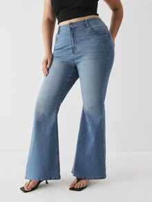 YARNWELL Women's Flare Leg Stretchy Jeans – Retro Comfort Denim Pants, Everyday Essential For Daily, Work & Fall Travel - Medium Wash - View 9