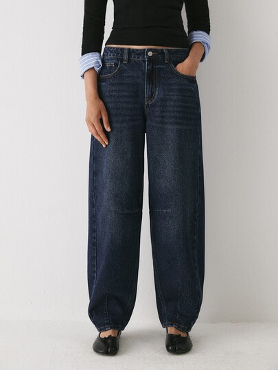 YARNWELL Women's Curved Leg Stretchy Jeans – Flattering Denim Pants, Versatile Everyday Essential For Work Student Back-To-School Navy Blue Summer Casual