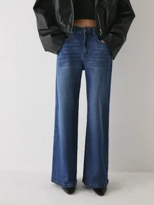 YARNWELL Women's Straight Leg Stretchy Jeans Comfort Fit Denim Pants Everyday Essential For Daily Day Time Night Work Going Out Graduation School - Dark Wash - View 4