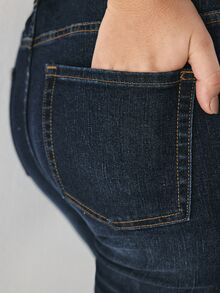 YARNWELL 大尺碼休閒水洗喇叭褲牛仔褲 - 深色水洗藍 - 查看 6