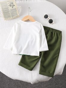 SHEIN Infant Boy Cute Cartoon Crocodile Print Long Sleeve Top And Pants 2-Piece Set, Suitable For All Seasons, Casual Wear Without Bags - White - View 2