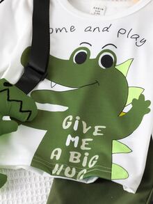 SHEIN Infant Boy Cute Cartoon Crocodile Print Long Sleeve Top And Pants 2-Piece Set, Suitable For All Seasons, Casual Wear Without Bags - White - View 4