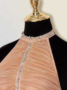 SHEIN ICON Women's Sparkling Party Dress With Crystal Decorations, Suitable For Party Attire - Champagne - View 4