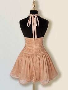 SHEIN ICON Women's Sparkling Party Dress With Crystal Decorations, Suitable For Party Attire - Champagne - View 2