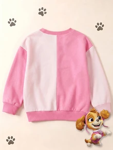 SHEIN | PAW Patrol 女童圓領粉色撞色長袖可愛狗狗印花休閒套頭運動衫，春秋款 - 粉色 - 查看 2