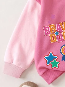 SHEIN | PAW Patrol 女童圓領粉色撞色長袖可愛狗狗印花休閒套頭運動衫，春秋款 - 粉色 - 查看 4
