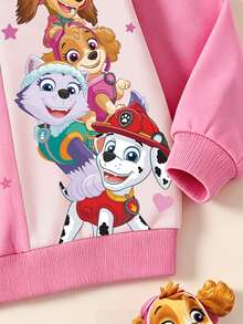 SHEIN | PAW Patrol 女童圓領粉色撞色長袖可愛狗狗印花休閒套頭運動衫，春秋款 - 粉色 - 查看 5