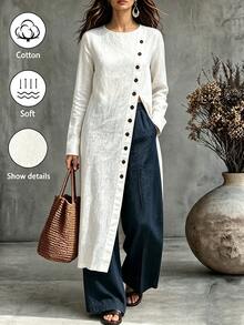 SHEIN Fall 2026 Long-Sleeve Button-Down Shirt, White Long-Sleeve Top, Casual Top, Out And About, Fall/Winter Outfits - White - View 6