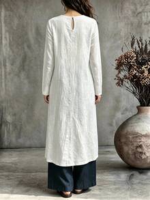 SHEIN Fall 2026 Long-Sleeve Button-Down Shirt, White Long-Sleeve Top, Casual Top, Out And About, Fall/Winter Outfits - White - View 2