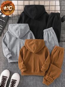 SHEIN 男童秋冬抓絨連帽衛衣 3件套，拼色組合 - 彩色 - 查看 2