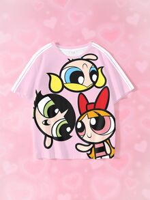 THE POWERPUFF GIRLS X SHEIN 青少年女孩卡通印花短袖T恤 - 白色 - 查看 8