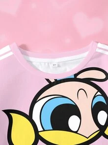 THE POWERPUFF GIRLS X SHEIN 青少年女孩卡通印花短袖T恤 - 白色 - 查看 4