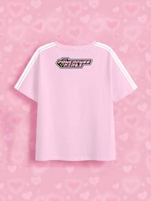 THE POWERPUFF GIRLS X SHEIN 青少年女孩卡通印花短袖T恤 - 白色 - 查看 2