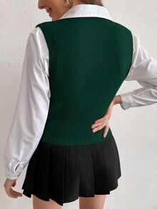 SHEIN PariChic 休闲纯色修身针织背心 - 墨綠色 - 查看 2