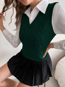 SHEIN PariChic 休闲纯色修身针织背心 - 墨綠色 - 查看 7