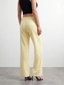 SHEIN PETITE بنطلون نسائي ناعم محبوك باللون الأصفر الكريمي للاسترخاء في الربيع/الصيف - Butter Yellow - مشاهدة 4