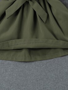SHEIN 小女童翻蓋細節腰帶襯衫連衣裙和配件帽不附帶包 - 軍綠色 - 查看 5