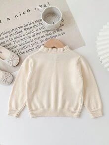 Baby Girl Floral Embroidered Pattern Single-Breasted Casual Daily Long Sleeve Autumn Winter Cardigan - Apricot - View 2