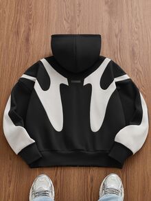 NORVETH Men's Knit Casual Loose Fit Long Sleeve Thermal Lined Hooded Sweatshirt, For Fall, Winter, Couple Things, Spring, Y2K - Black - View 3