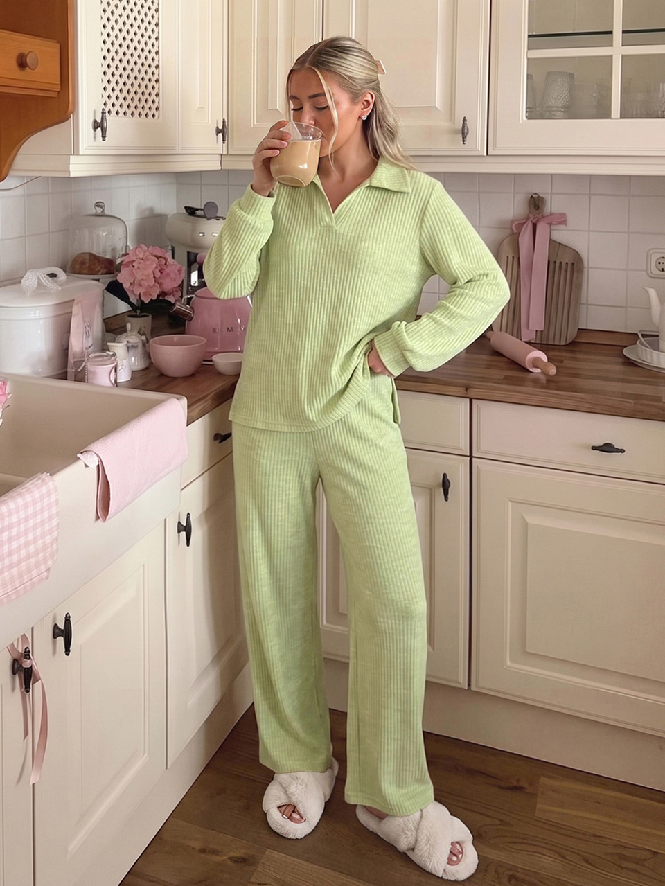 Autumn/Winter Simple Knit Women's Pajama Set For Home