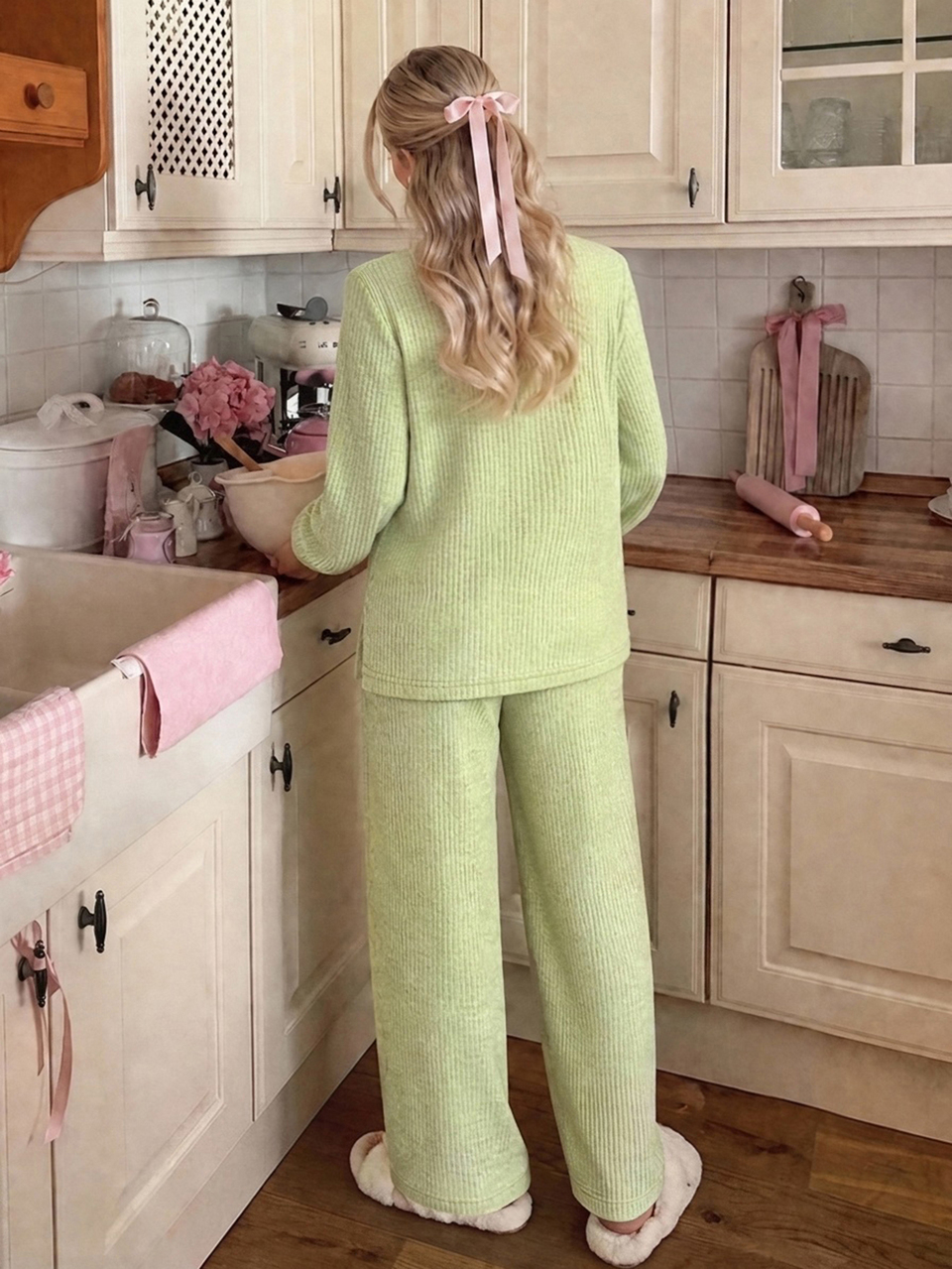 Autumn/Winter Simple Knit Women's Pajama Set For Home