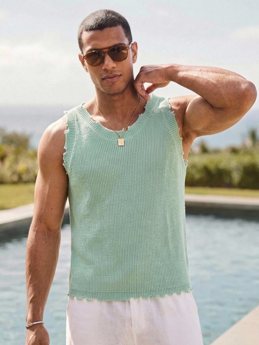 HIMLAND Men's Lightweight Breathable Knitted Top, Summer Vacation Beach Casual - Mint Green - View 1