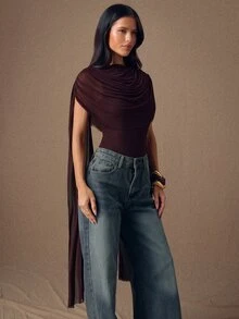 SHEIN BAE 夏季純色深棕色圓領蝴蝶結修身女款連身衣，適合畢業派對、夜晚外訪、雞尾酒會、約會之夜、萬聖節性感穿搭 - 紫色 - 查看 4