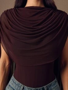 SHEIN BAE 夏季純色深棕色圓領蝴蝶結修身女款連身衣，適合畢業派對、夜晚外訪、雞尾酒會、約會之夜、萬聖節性感穿搭 - 紫色 - 查看 5