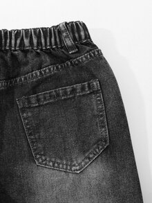 Girls' 26 New Casual Denim Jeans, All-Season Black Washed Vintage Distressed Ripped Fashion Versatile Long Pants Autumn Fall - Black - View 7