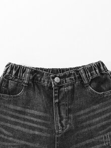 Girls' 26 New Casual Denim Jeans, All-Season Black Washed Vintage Distressed Ripped Fashion Versatile Long Pants Autumn Fall - Black - View 6
