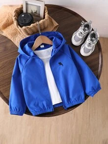 SHEIN 1件小男孩休閒極簡街頭連帽長袖外套，時尚設計，適合秋季穿著，4-7歲男孩日常、運動、校園 - 藍色 - 查看 4