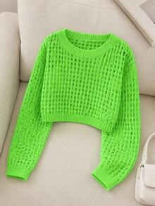 Tween Girl Simple Solid Color Long Sleeve Hoodie Autumn Fall - Green - View 3