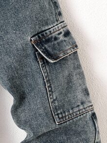 Young Boy Casual Loose Fit Straight Leg Contrast Stitching Cargo Jeans Summer Baby Blue - Medium Wash - View 8