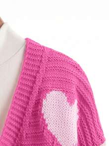 Tween Girl Solid Color Contrast Panel Long Sleeve Top With Heart Design Autumn Fall Birthday School Pink And White Y2k Cute - Multicolor - View 5