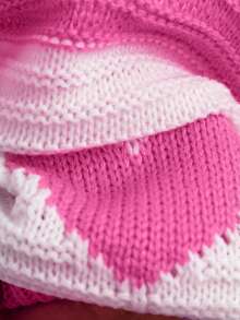 Tween Girl Solid Color Contrast Panel Long Sleeve Top With Heart Design Autumn Fall Birthday School Pink And White Y2k Cute - Multicolor - View 7