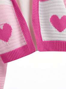 Tween Girl Solid Color Contrast Panel Long Sleeve Top With Heart Design Autumn Fall Birthday School Pink And White Y2k Cute - Multicolor - View 6