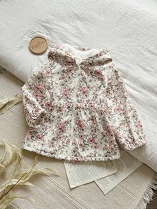SHEIN Vintaside Kids Young Girls Cute Printed Thermal Lined Zip-Up Jacket, Autumn/Winter - Brown - View 5