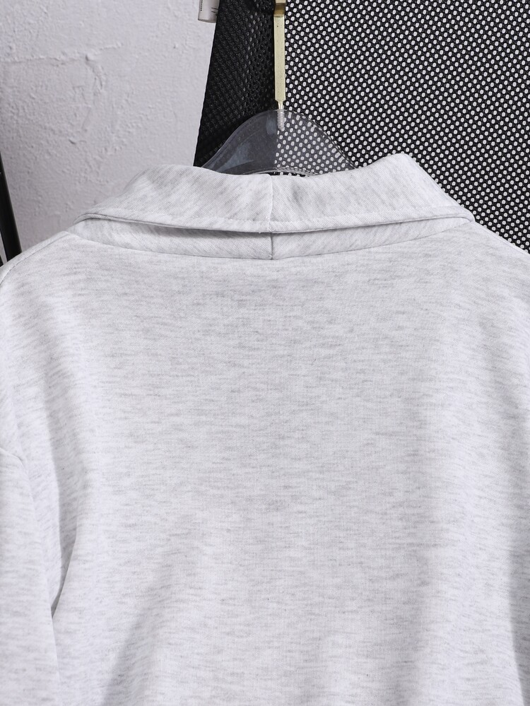 SHEIN Sparklyn Teen Girls American Collegiate Style Black Half-Zip Polo Collar Sweatshirt With Pony Print Loose Casual Streetwear Y2k Long Sleeve Pullover - Light Grey - View 6