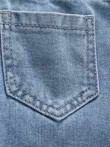 SHEIN Playful Pals Denimly 少女淺藍色返校復古牛仔西部手工 3D 鉤編丹寧直筒褲 鬆緊腰帶鈕扣款 夏季 - 淺色水洗藍 - 查看 7