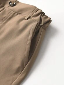 SHEIN Coolqubz Young Boy's Casual Solid Color Pants,Elastic Waist Design With Single Button DecorSlant Pockets,Comfortable Fashion For Autumn,School,Back-To-School - Khaki - View 6