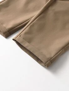 SHEIN Coolqubz Young Boy's Casual Solid Color Pants,Elastic Waist Design With Single Button DecorSlant Pockets,Comfortable Fashion For Autumn,School,Back-To-School - Khaki - View 7