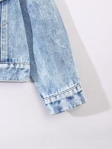 Elladie kids 女童牛仔夾克外套，新款休閒牛仔西部甜美蝴蝶結淺色水洗藍口袋校園夾克，嬰兒藍秋季款 - 淺色水洗藍 - 查看 5