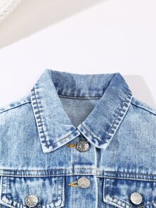 Elladie kids 女童牛仔夾克外套，新款休閒牛仔西部甜美蝴蝶結淺色水洗藍口袋校園夾克，嬰兒藍秋季款 - 淺色水洗藍 - 查看 11