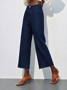 Maija Women's Fashion Button Pocket Straight Leg Cropped Jeans - Dark Wash - View 5