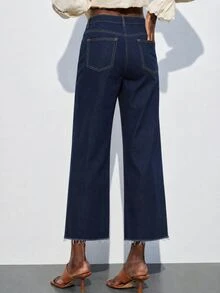 Maija Women's Fashion Button Pocket Straight Leg Cropped Jeans - Dark Wash - View 2