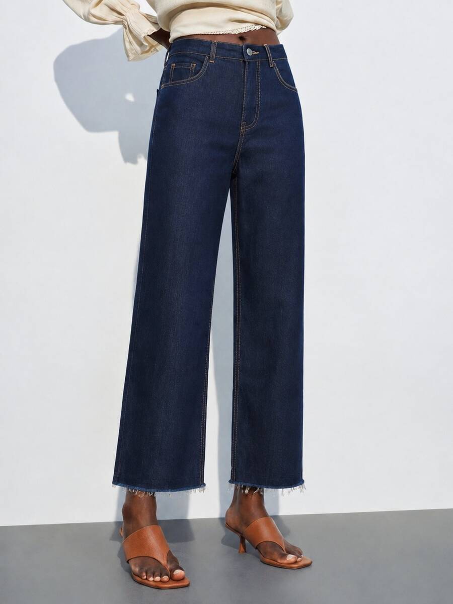 Maija Women's Fashion Button Pocket Straight Leg Cropped Jeans - Dark Wash - View 1