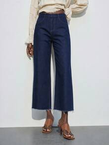 Maija Women's Fashion Button Pocket Straight Leg Cropped Jeans - Dark Wash - View 4