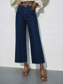 Maija Women's Fashion Button Pocket Straight Leg Cropped Jeans - Dark Wash - View 7