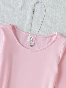 SHEIN Tween女孩秋冬休閒百搭極簡保暖內裡高領修身長袖T恤，粉色百搭保暖內裡高領長袖針織素色T恤，適合萬聖節、聖誕節、新年、居家、外出、學校 - 粉色 - 查看 3