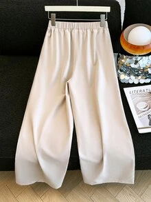 SHEIN Teen Girl Fall Clothes Fall Button & Bow Decor Wide Leg Long Pants, Holiday Outfits, Casual, Comfortable - Multicolor - View 2